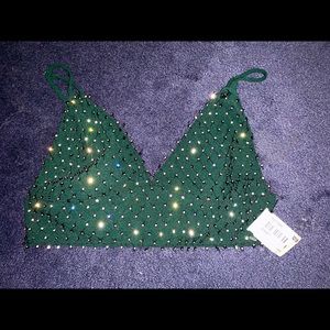 Green Rhinestone Crop Top